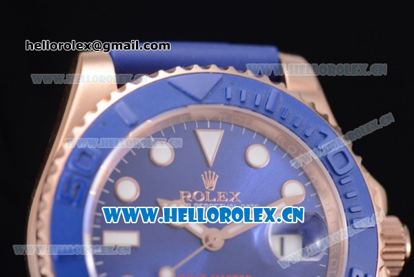 Rolex Yacht-Master 40 Miyota 8215 Automatic Rose Gold Case with Blue Dial and Dot Markers Blue Rubber Strap - Click Image to Close